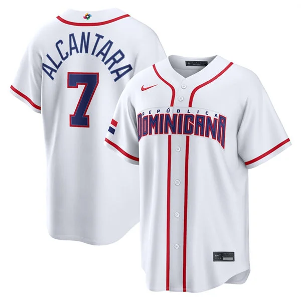 Men's Dominican Republic Baseball #7 Sandy Alcantara Nike White 2026 World Baseball Classic Home Stadium Jersey