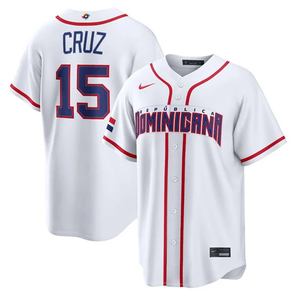 Men's Dominican Republic Baseball #15 Oneil Cruz Nike White 2026 World Baseball Classic Home Stadium Jersey
