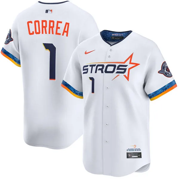 Mens Houston Astros #1 Carlos Correa White City Connect Edition 2.0 Jersey