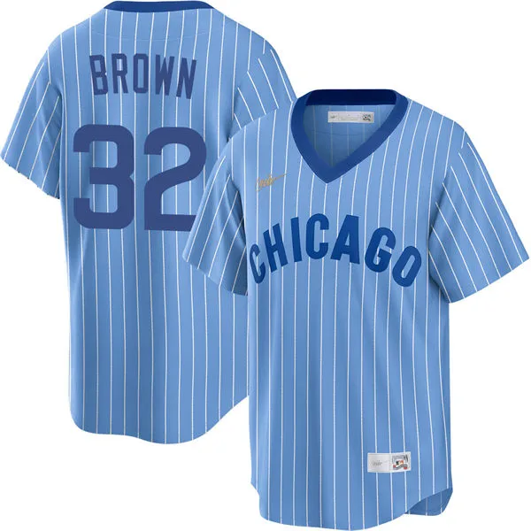 Mens Chicago Cubs #32 Ben Brown Blue Pinstripe Pullover 1978 Cooperstown Jersey