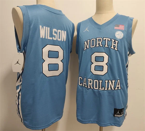 Mens North Carolina Tar Heels #8 Caleb Wilson Blue College Basketball Game Jersey