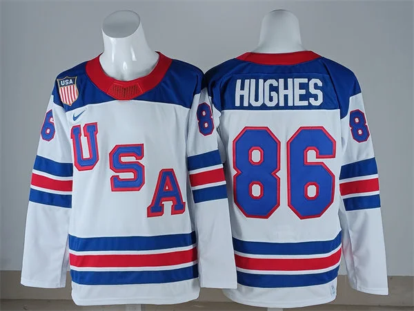 Men's USA #86 Jack Hughes Fanatics White Away 2026 Olympic Hockey Jersey