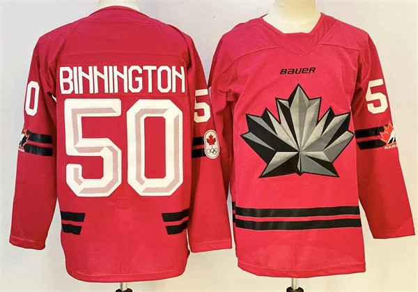 Men's Canada #50 Jordan Binnington 2026 Canada Olympic Hockey Red