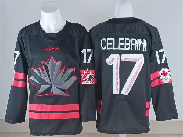 Men's Canada #17 Macklin Celebrini 2026 Canada Olympic Hockey Black