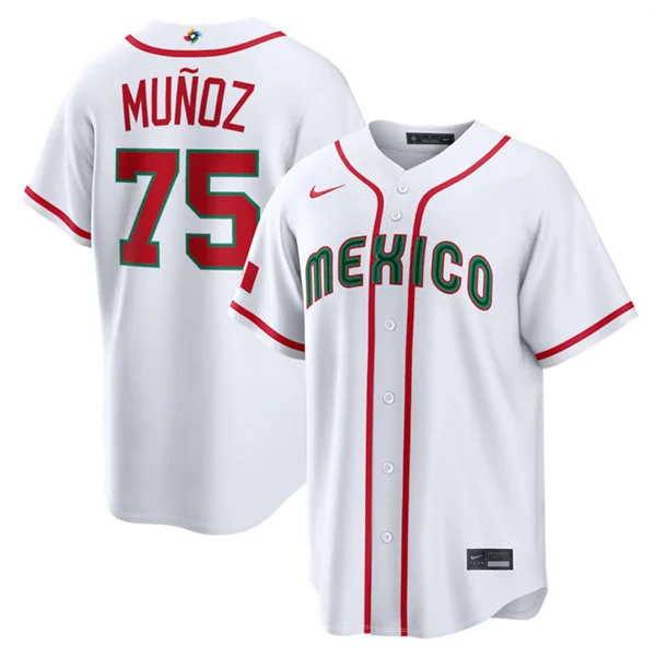 Mexico Baseball #75 Andres Munoz Nike White Home 2026 World Baseball Classic Limited Jersey
