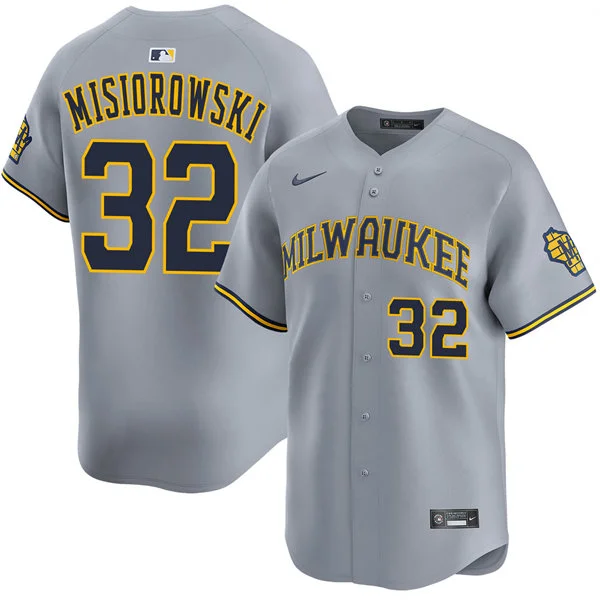 Mens Milwaukee Brewers #32 Jacob Misiorowski Nike Gray Road Limited Jersey