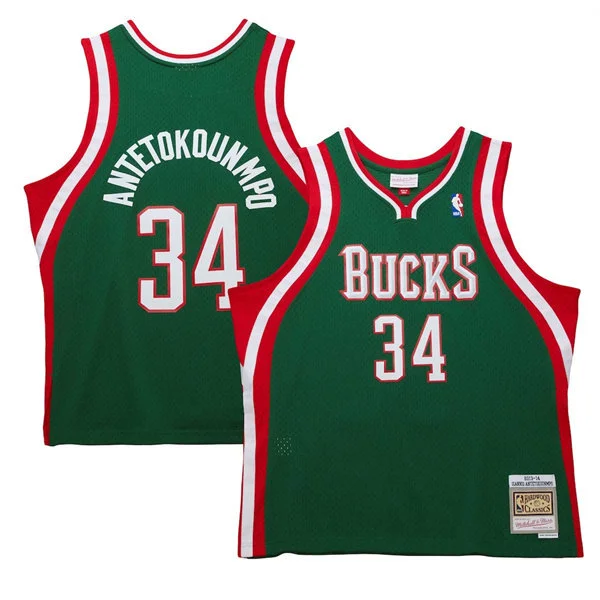 Milwaukee Bucks #34 Giannis Antetokounmpo Mitchell & Ness 2013-14 Hardwood Classics Swingman Jersey Hunter Green (1)