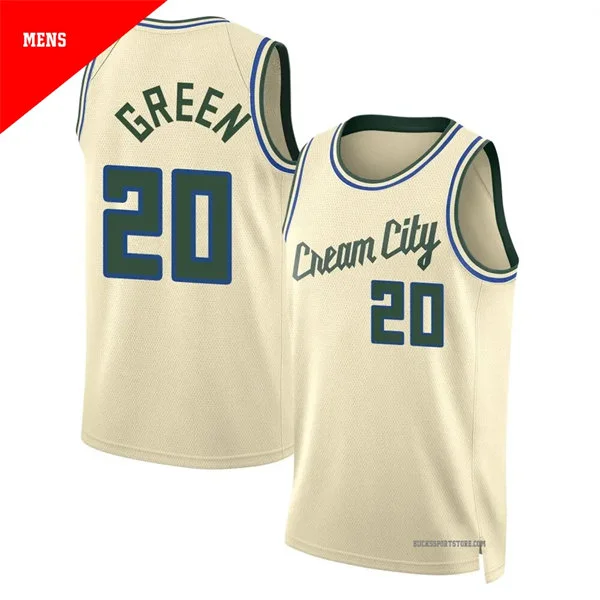 Mens Milwaukee Bucks #20 A.J. Green Cream 2025-26 City Edition Swingman Jersey