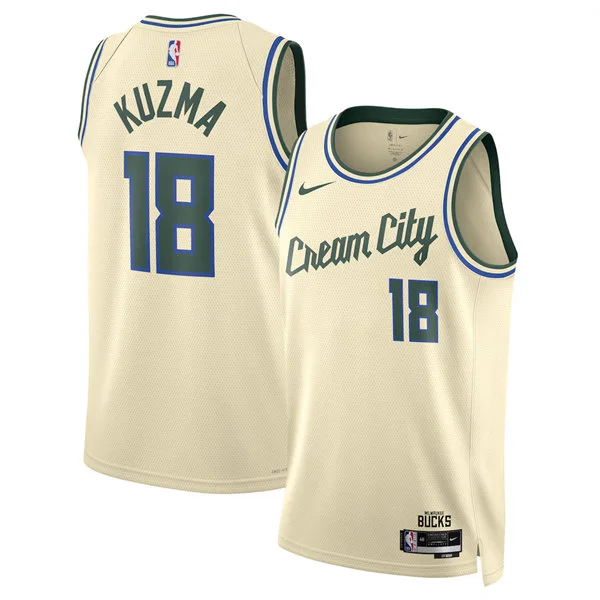 Mens Milwaukee Bucks #18 Kyle Kuzma Cream 2025-26 City Edition Swingman Jersey