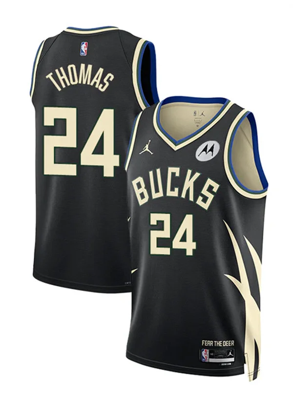 Mens Milwaukee Bucks #24 Cam Thomas Black Statement Edition Swingman Jersey