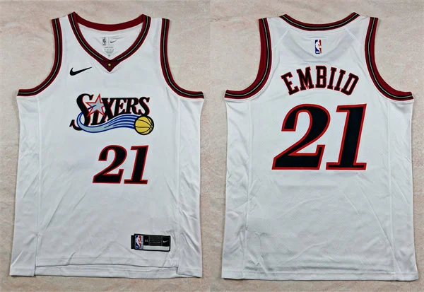 Mens Philadelphia 76ers #21 Joel Embiid Nike White Hardwood Classics Swingman Jersey