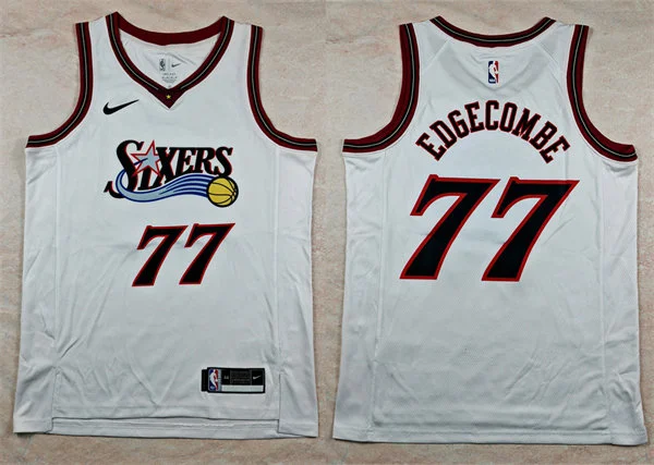 Mens Philadelphia 76ers #77 V. J. Edgecombe Nike White Hardwood Classics Swingman Jersey