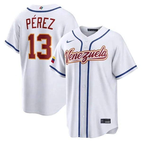 Venezuela #13 Salvador Perez Nike White 2026 World Baseball Classic Home Stadium Jersey