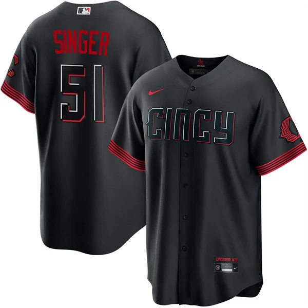 Mens Cincinnati Reds #51 Brady Singer Nike Black City Connect Limited Jersey