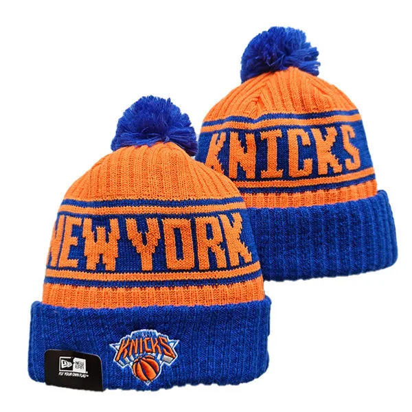 NBA New York Knicks Orange Royal Cuffed Pom Knit Hat YD2603201-110326