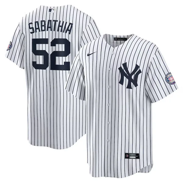 Mens New York Yankees #52 CC Sabathia White Home with Name 2025 Hall of Fame Induction Limited Jersey