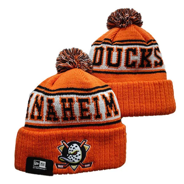 Anaheim Ducks Cuffed Orange White Pom Knit Hat YD26032011-551305