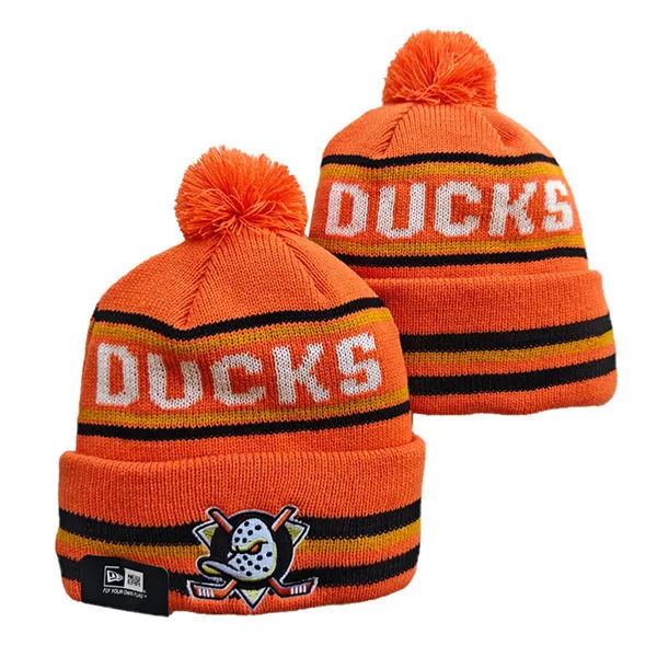 Anaheim Ducks Cuffed Orange Black White Pom Knit Hat YD26032011-551306