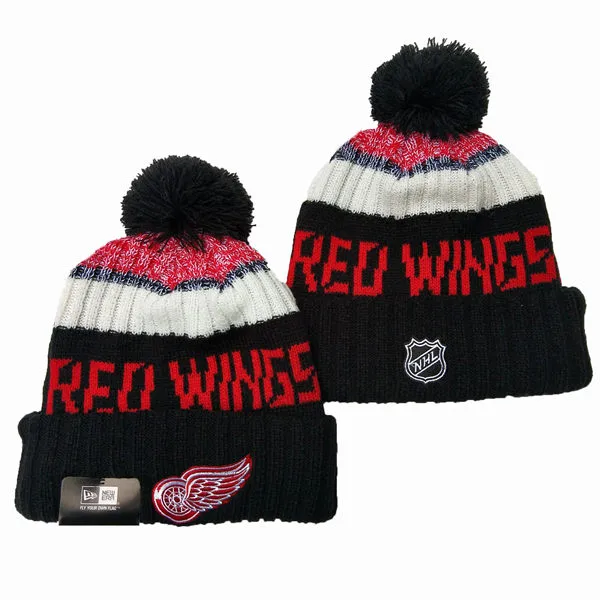 Detroit Red Wings Black Red White Cuffed Pom Knit Hat YD26032011-550316
