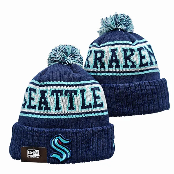 Seattle Kraken Navy White Blue Cuffed Pom Knit Hat YD26032011-553203