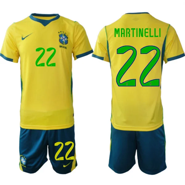 Mens Brazil #22 Gabriel Martinelli Home Yellow 2026 FIFA World Cup Soccer Jersey Kit 