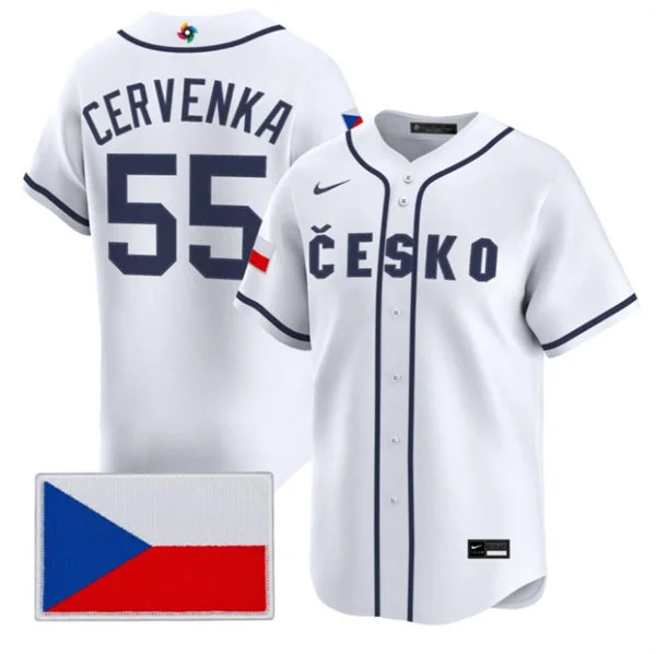Czech Republic Baseball #55 Martin Cervenka Nike White 2026 World Baseball Classic Jersey