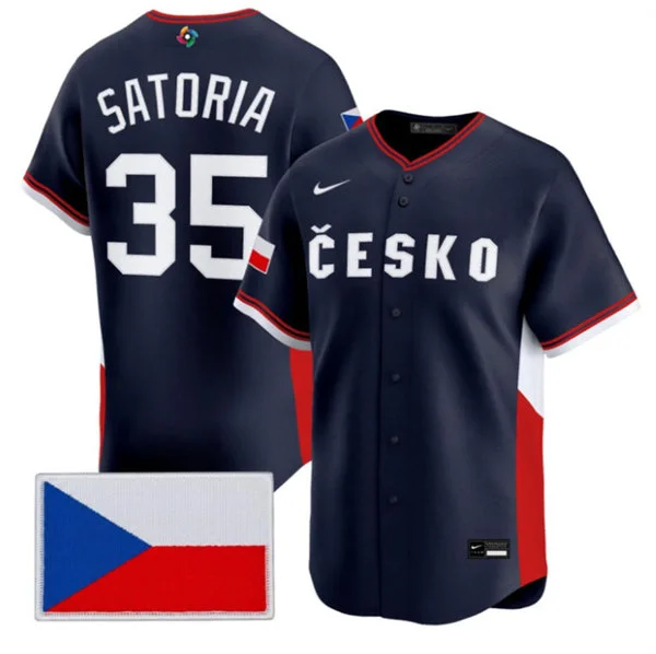 Czech Republic Baseball #35 Ondej Satoria Nike Navy 2026 World Baseball Classic Jersey