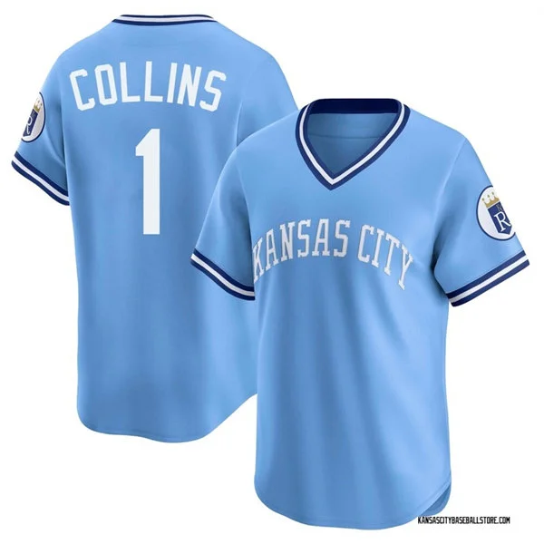 Mens Kansas City Royals #1 Isaac Collins Nike Light Blue Throwback Cooperstown Collection Limited Jersey