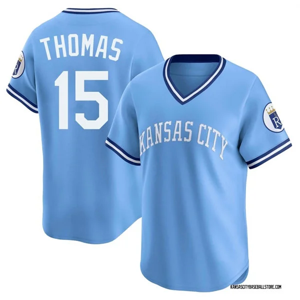 Mens Kansas City Royals #15 Lane Thomas Nike Light Blue Throwback Cooperstown Collection Limited Jersey