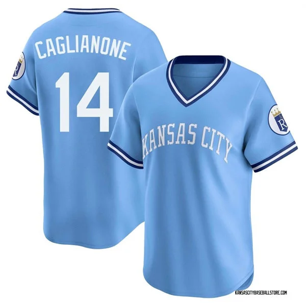 Mens Kansas City Royals #14 Jac Caglianone Nike Light Blue Throwback Cooperstown Collection Limited Jersey