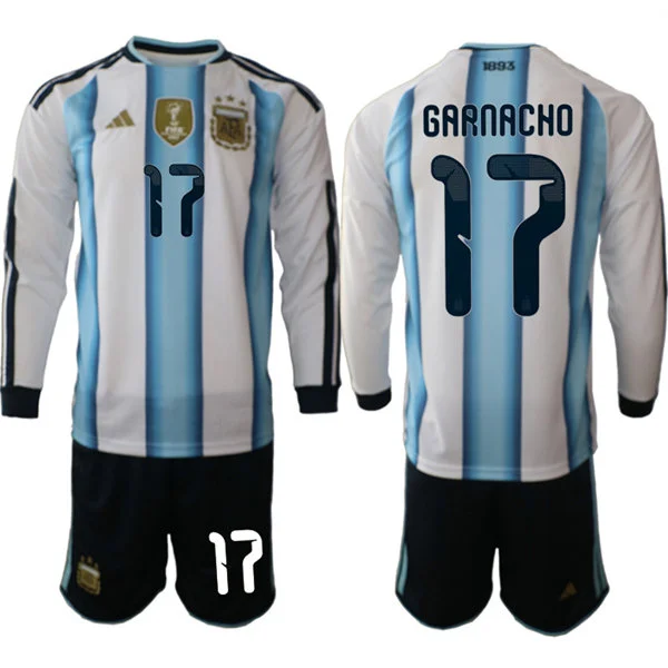 Mens Argentina National Team #17 Alejandro Garnacho Home White 2026 FIFA World Cup Soccer Long Sleeve Jersey Kit