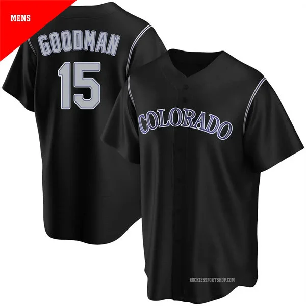 Mens Colorado Rockies #15 Hunter Goodman Nike Black Alternate Jersey