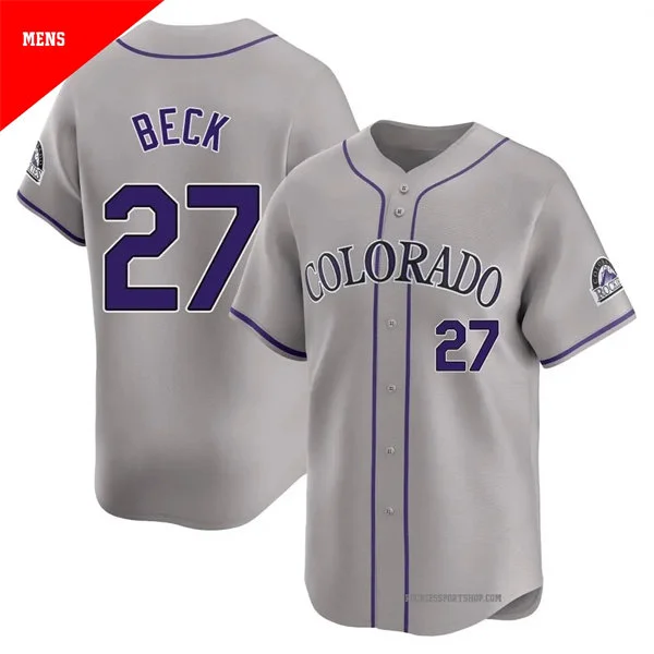 Mens Colorado Rockies #27 Jordan Beck Nike Gray Road Limited Jersey