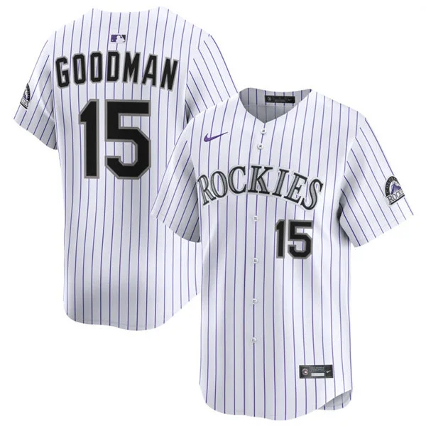 Mens Colorado Rockies #15 Hunter Goodman Nike Home White Pinstripe Limited Jersey