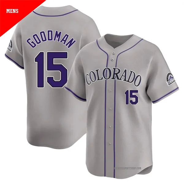 Mens Colorado Rockies #15 Hunter Goodman Nike Gray Road Limited Jersey