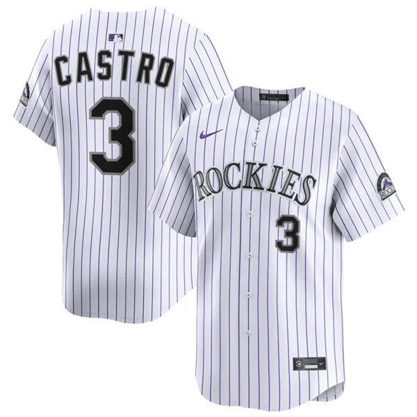 Mens Colorado Rockies #3 Willi Castro Nike Home White Pinstripe Limited Jersey