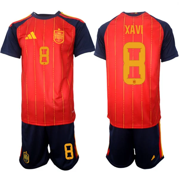 Mens Spain National Team #8 Xavi Home Red 2026 FIFA World Cup Soccer Jersey Kit