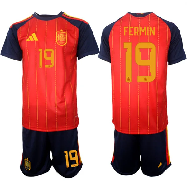 Mens Spain National Team #19 Fermin Lopez Home Red 2026 FIFA World Cup Soccer Jersey Kit