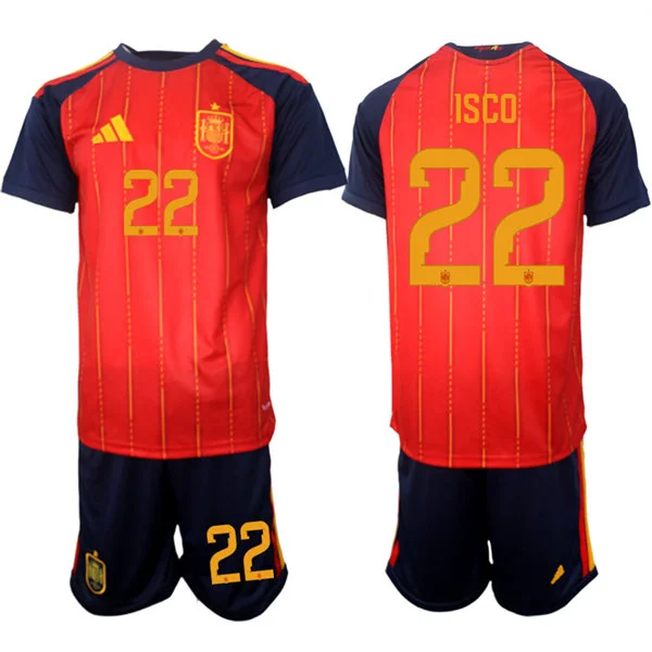 Mens Spain National Team #22 Isco Home Red 2026 FIFA World Cup Soccer Jersey Kit