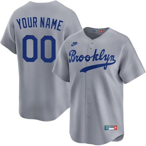 Los Angeles Dodgers Custom Brooklyn Road Gray Cooperstown Personalized Jersey