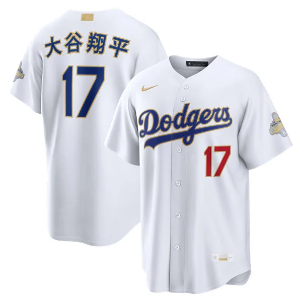 Mens Los Angeles Dodgers #17 Shohei Ohtani Kanji Name Nike 2026 White Gold Collection Stadium Limited Jersey