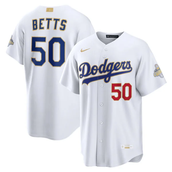 Mens Los Angeles Dodgers #50 Mookie Betts Nike 2026 White Gold Collection Stadium Limited Jersey 