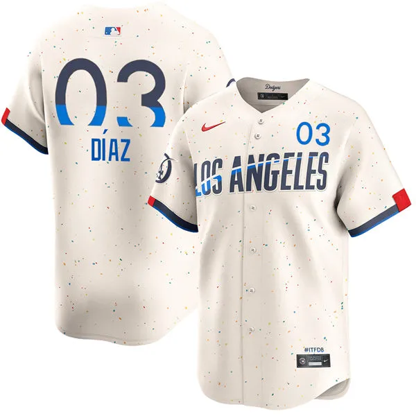Mens Los Angeles Dodgers #3 Edwin Diaz City Connect Limited Player Jersey - Cream