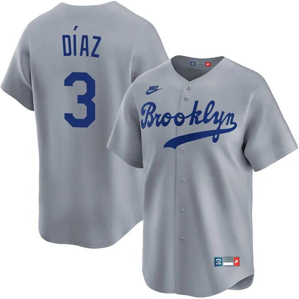 Mens Los Angeles Dodgers #3 Edwin Diaz Nike Gray Throwback Cooperstown Collection Limited Jersey