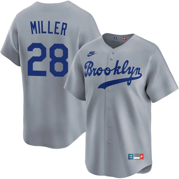 Mens Los Angeles Dodgers #28 Bobby Miller Nike Gray Throwback Cooperstown Collection Limited Jersey