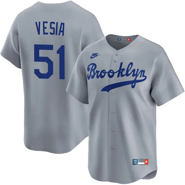 Mens Los Angeles Dodgers #51 Alex Vesia Nike Gray Throwback Cooperstown Collection Limited Jersey