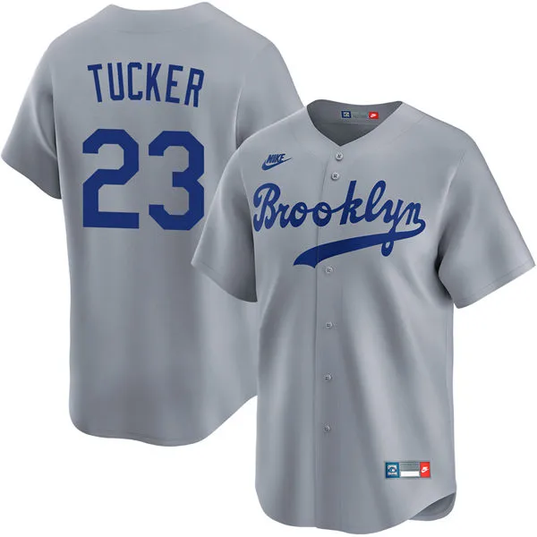 Mens Los Angeles Dodgers #23 Kyle Tucker Nike Gray Throwback Cooperstown Collection Limited Jersey