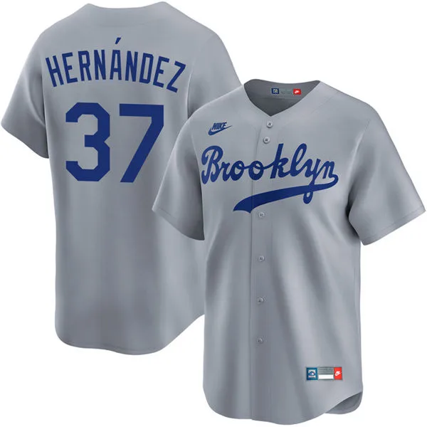 Mens Los Angeles Dodgers #37 Teoscar Hernandez Nike Gray Throwback Cooperstown Collection Limited Jersey