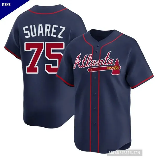 Mens Atlanta Braves #75 Robert Suarez Nike Navy Red Strip Alternate Limited Player Jersey