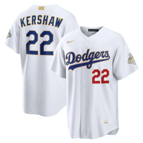 Youth Los Angeles Dodgers #22 Clayton Kershaw Nike 2026 White Gold Collection Stadium Limited Jersey